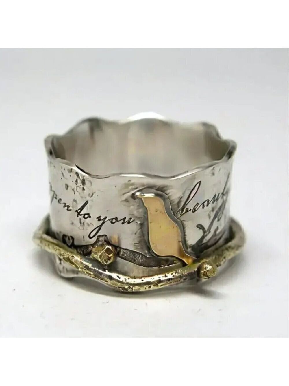 Boho Raven and Poe Inspired Two Tone Ring #1371